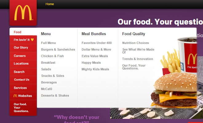 mcdonalds vertical navigation menu design