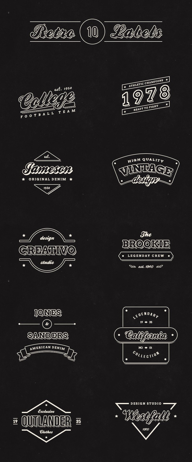 big preview - 10 free vintage retro labels logos