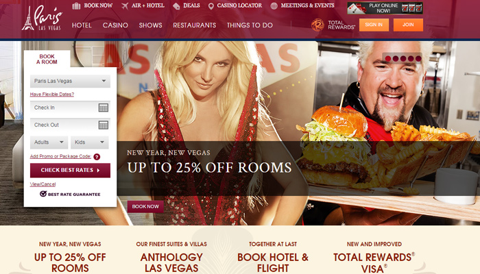 paris las vegas hotel website layout