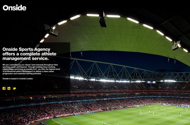 onside sports agency website homepage layout