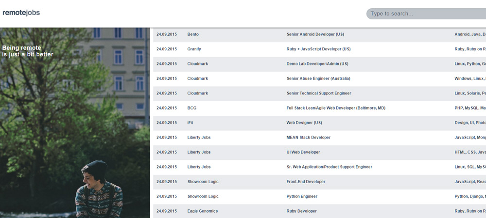 Remotejobs listing homepage