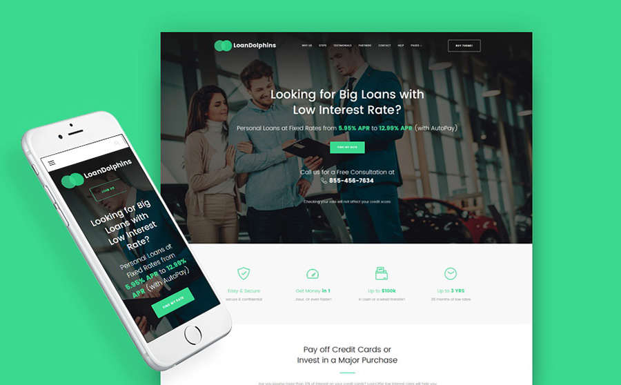 Loan Dolphins - Loan Company One Page WordPress Theme 