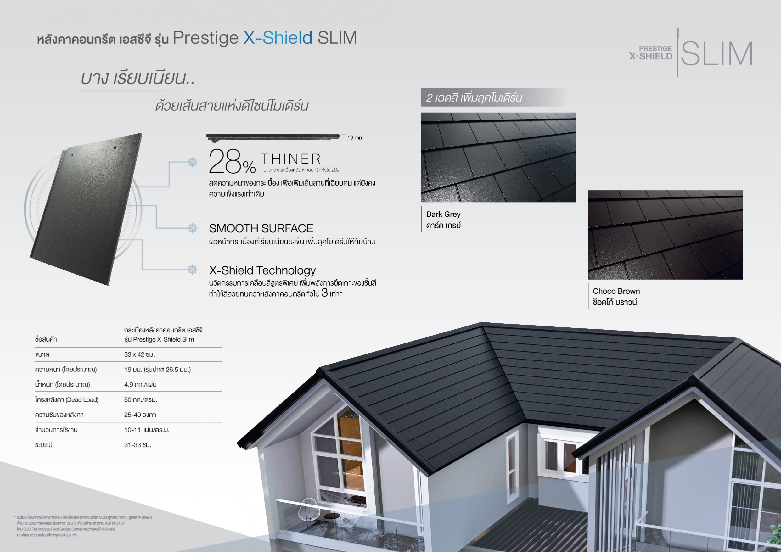 กระเบื้องหลังคาคอนกรีตเอสซีจี รุ่นเพรสทีจ เอ็กซ์ชิลด์ สลิม SCG Prestige X-Shield SLIM