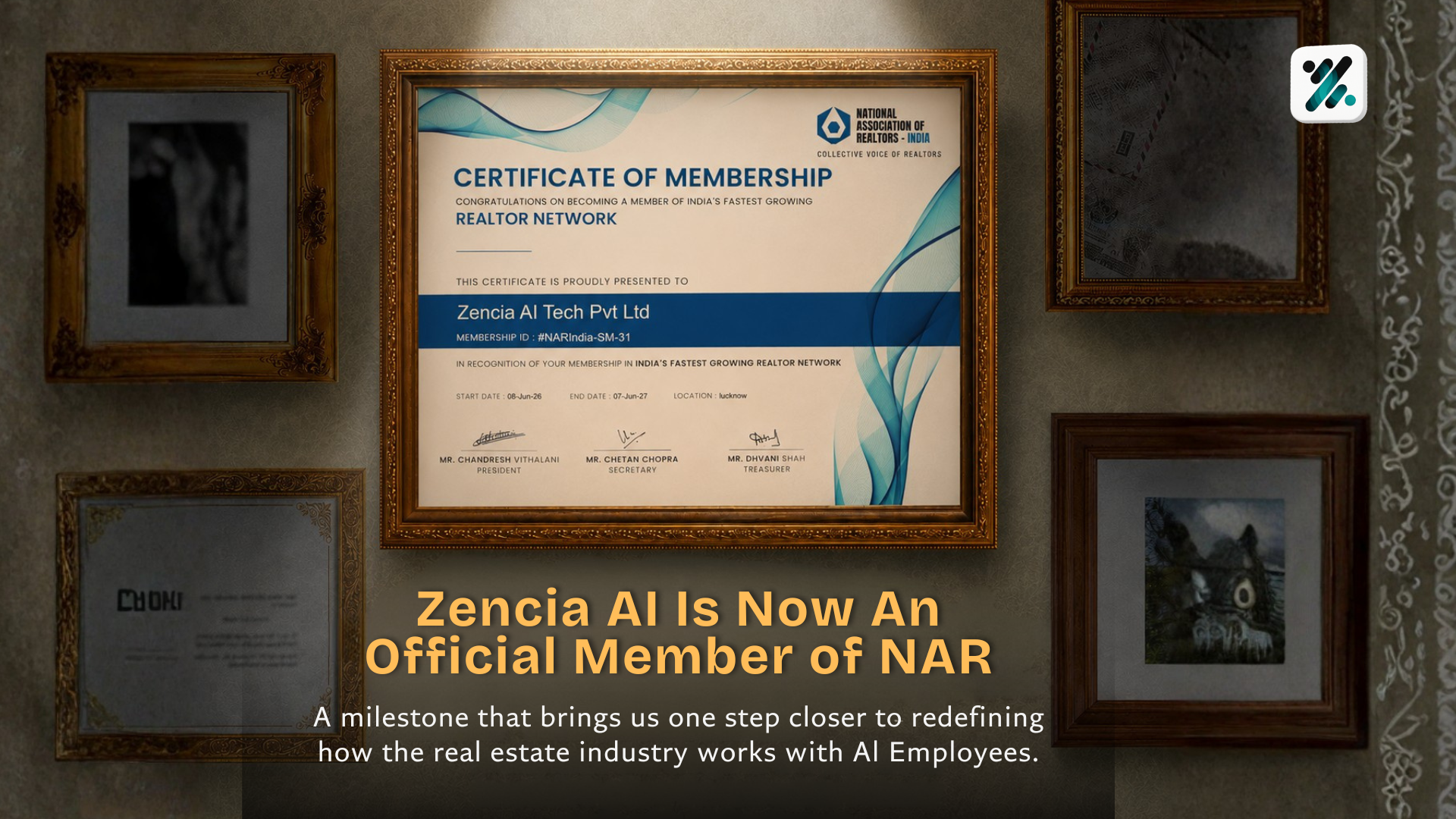 Zencia AI Becomes an Official Member of the National Association of Realtors – India (NAR-India)