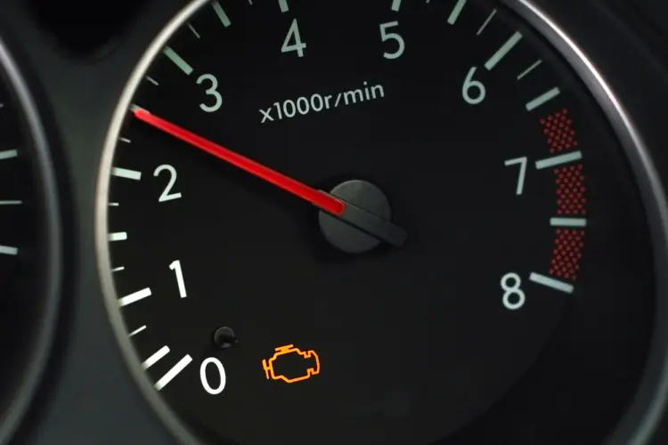 Vehicle instrument panel with check engine light on