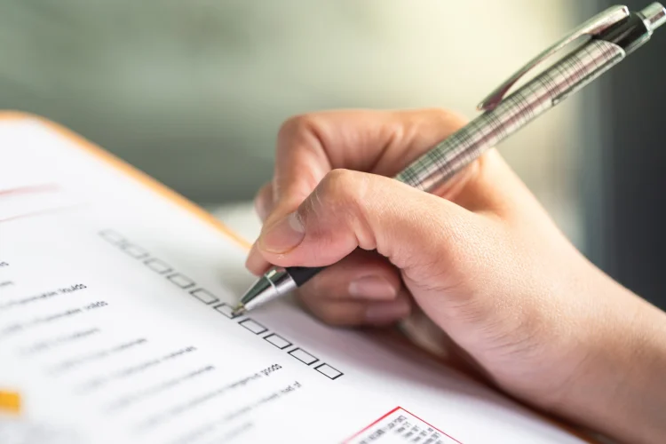 Closeup of a warranty checklist