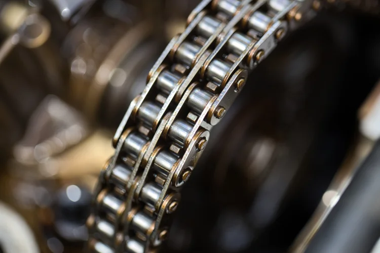 Closeup of a timing belt which is inside the engine and part of the powertrain
