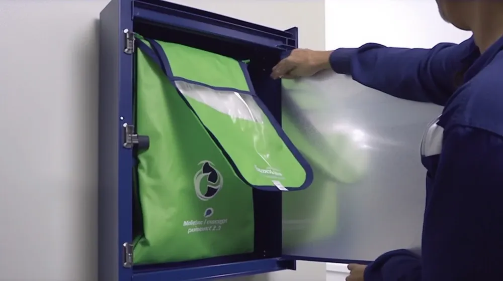 A person picking up a package from a locker box