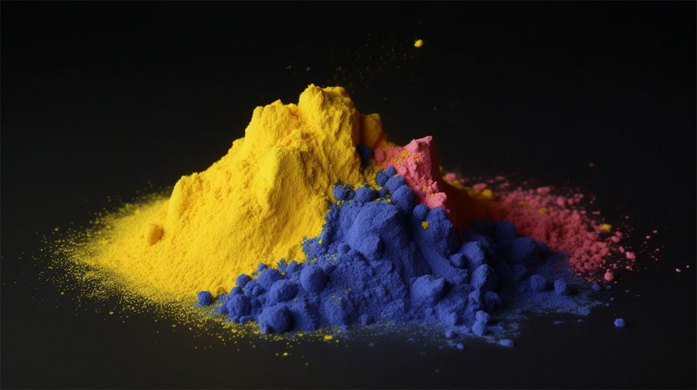 Powder coating in varios colors, studio photo