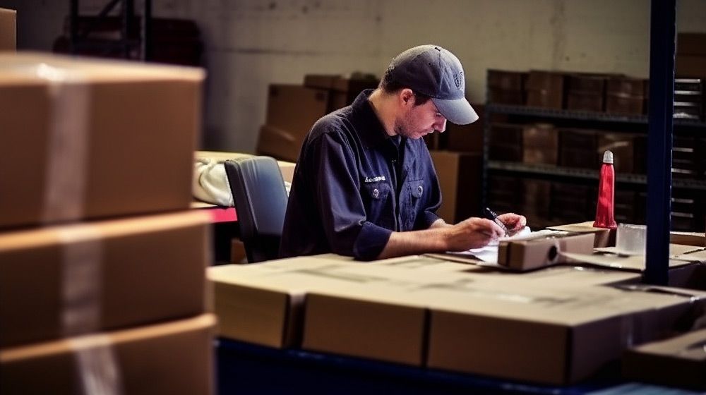 Courier employee working inside a courier deposit