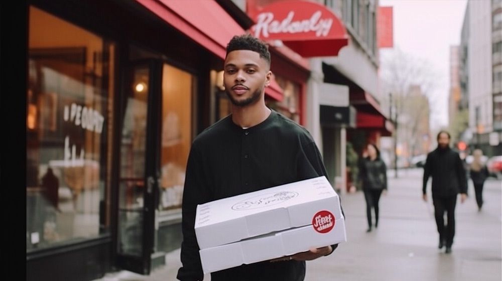 A young man delivering pizza