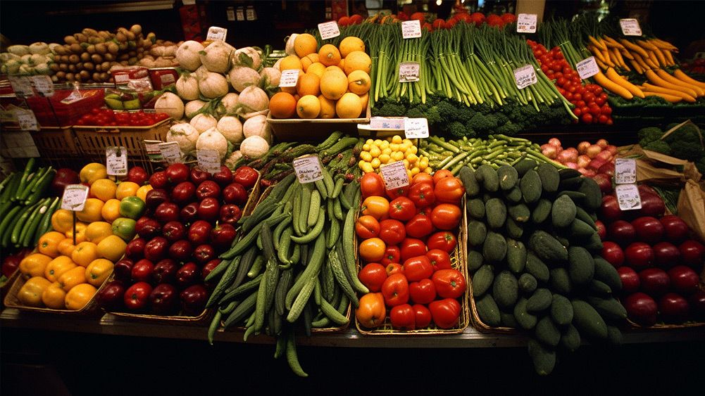 Grocery store with vegetables on display