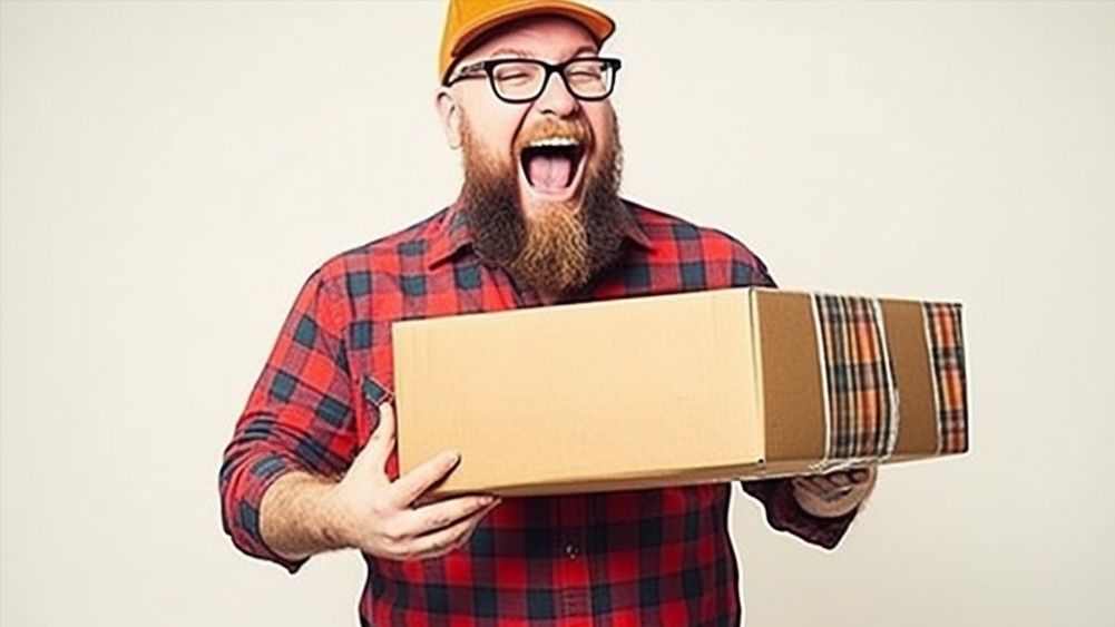 Happy man holding a package