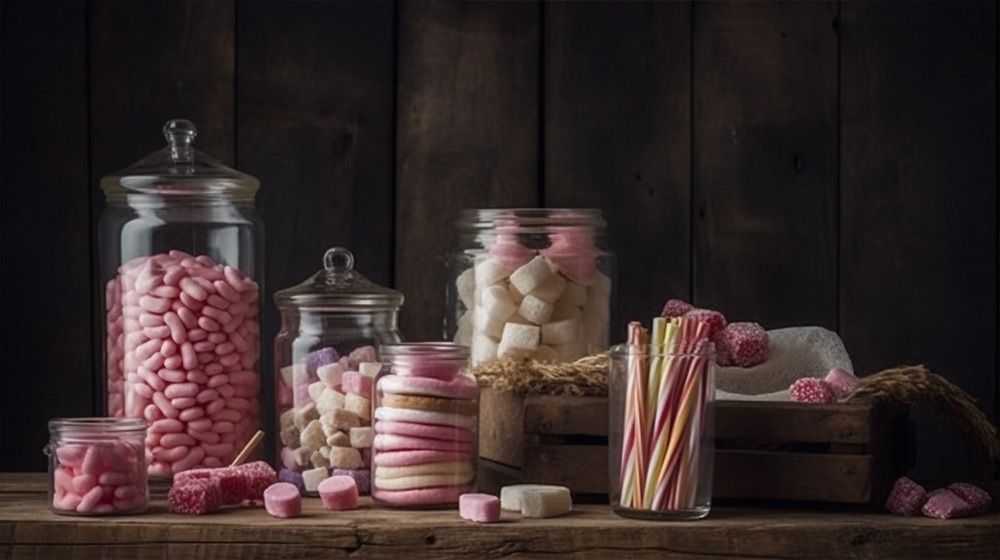 Cookie and candy jars lined up