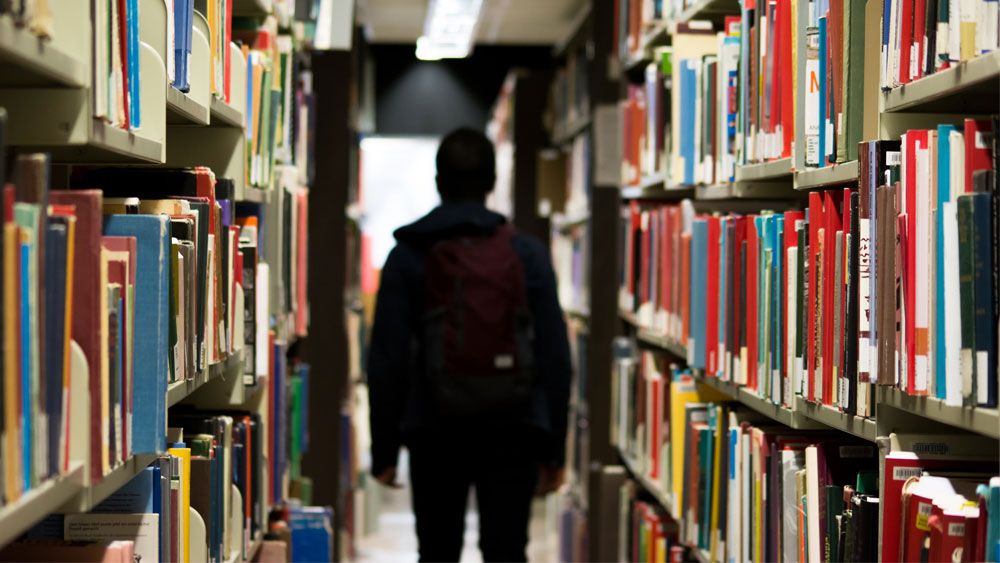 a student in a library