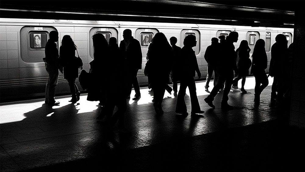 a train station full of people