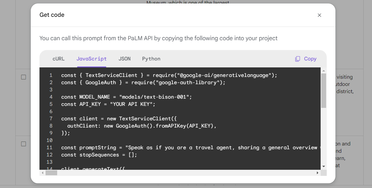 API Code Snippet