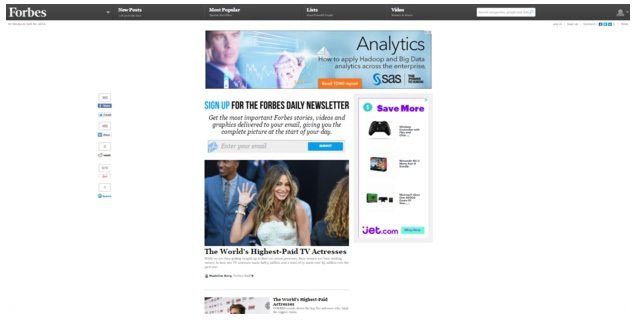 This Forbes lead capture page shows too many options for visitors to choose from.