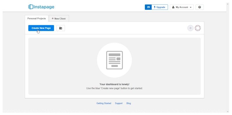 This picture shows how to create a new Instapage landing page.