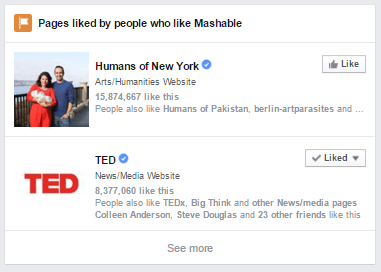 This picture shows how Facebook's Graph Search shows pages liked by people similar to yours to increase engagement.