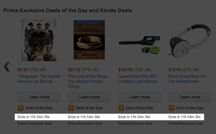 This picture shows how Amazon uses a countdown timer to increase urgency and product sales.