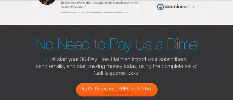 the frictionless lead capture page 4 examples to followthis gif shows how getresponse uses a popup form to generate leads from its lead capture
