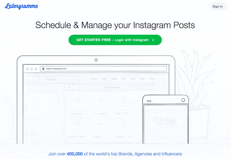 This gif shows how Latergramme helps marketers schedule Instagram posts to increase brand awareness and engagement to their followers.