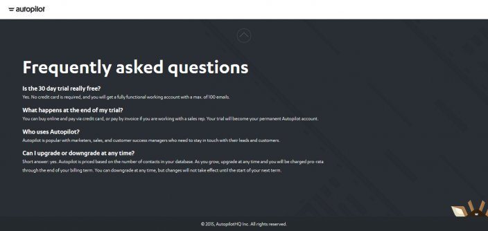 this picture shows the FAQ section Autopilot uses on their retargeting post-click landing page