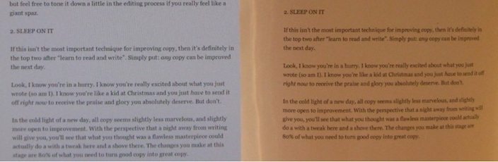 This picture shows marketers which font sizes are similar when viewed on desktop monitor and a book.