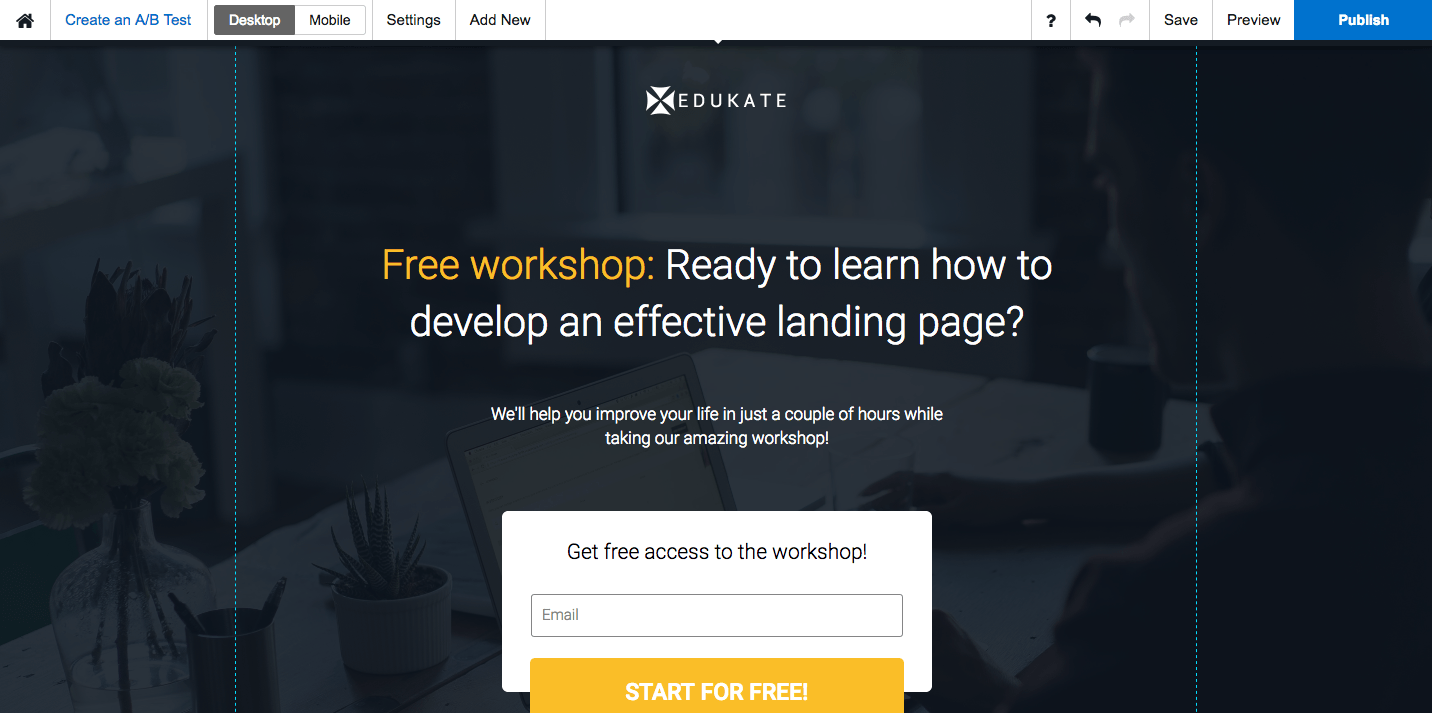 Preview and Publish post-click landing pages with Instapage