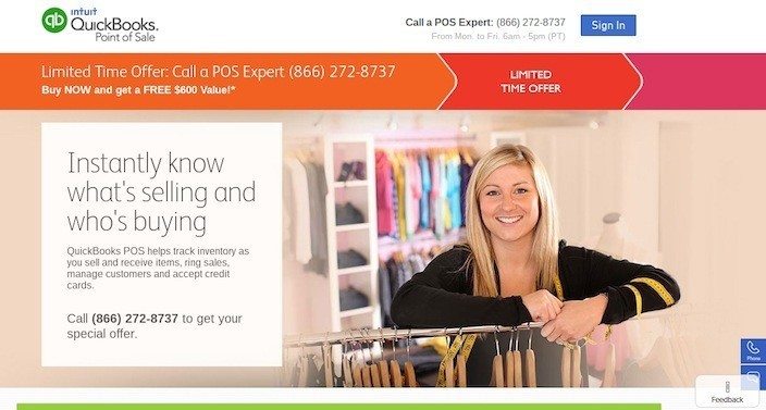 This picture shows marketers how QuickBooks uses a click through post-click landing page to generate sales.