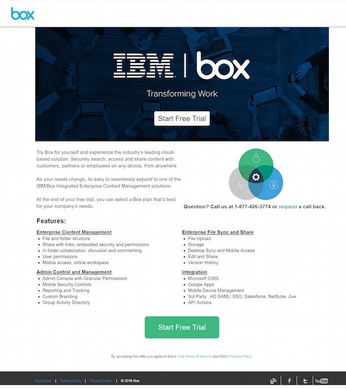 This picture shows how IBM uses a Drupal post-click landing page to generate free trial signups.