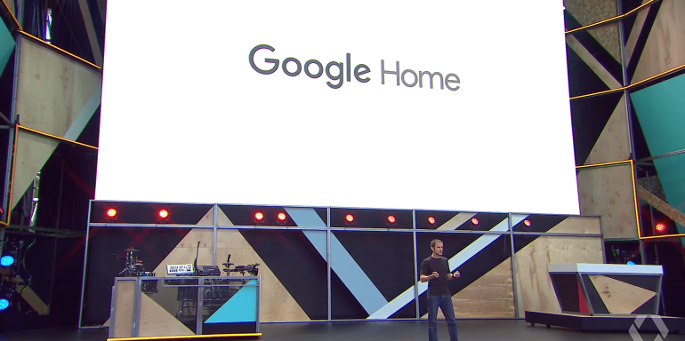 This picture shows how Google Home was announced at Google's annual tech conference.