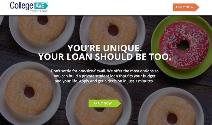 This picture shows marketers how College Ave uses a click through post-click landing page to generate leads.