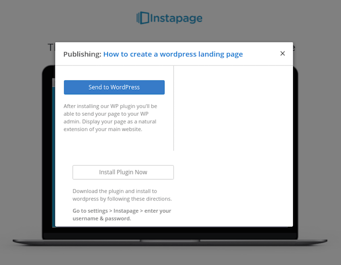 This picture shows marketers the plugin needed to publish a WordPress post-click landing page within the Instapage builder.