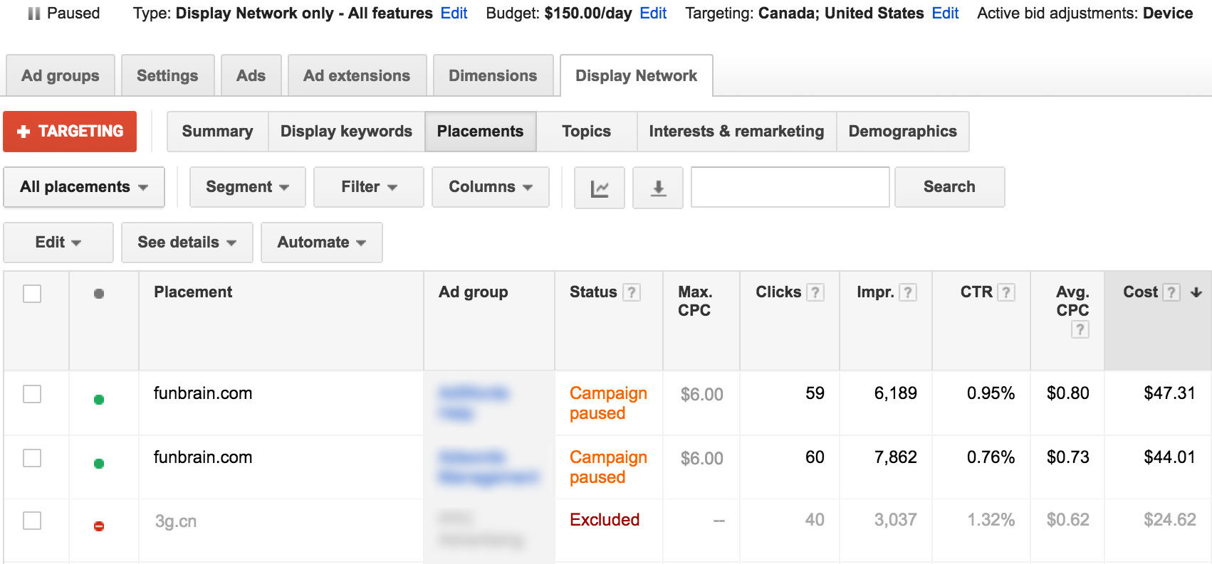 This picture shows marketers how to choose Network Placements to increase display ad click-throughs and leads.