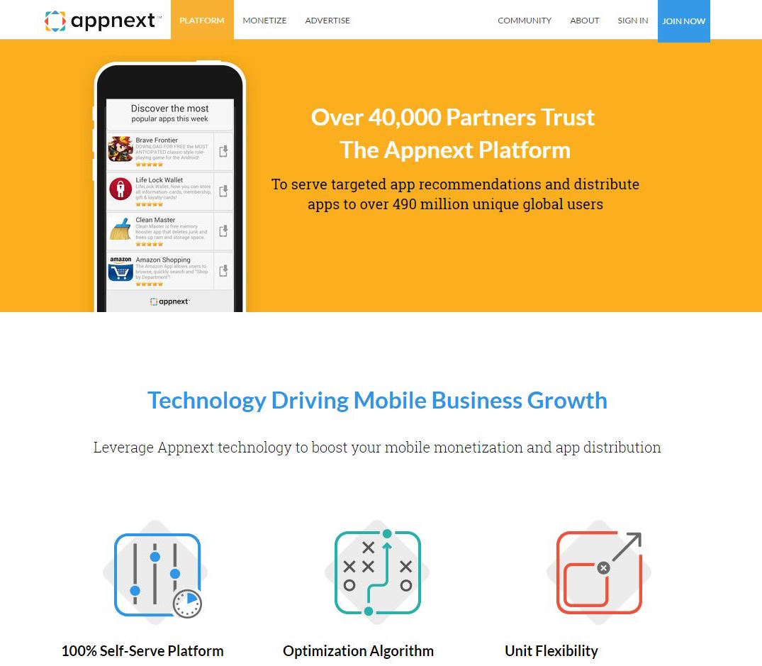 This picture shows how AppNext uses emotional connections and total users as a success indicator to generate more signups.