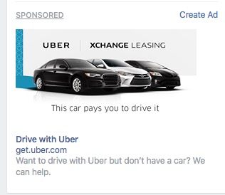 This picture shows marketers how Uber uses brand strategy in its Facebook ads to generate new signups.