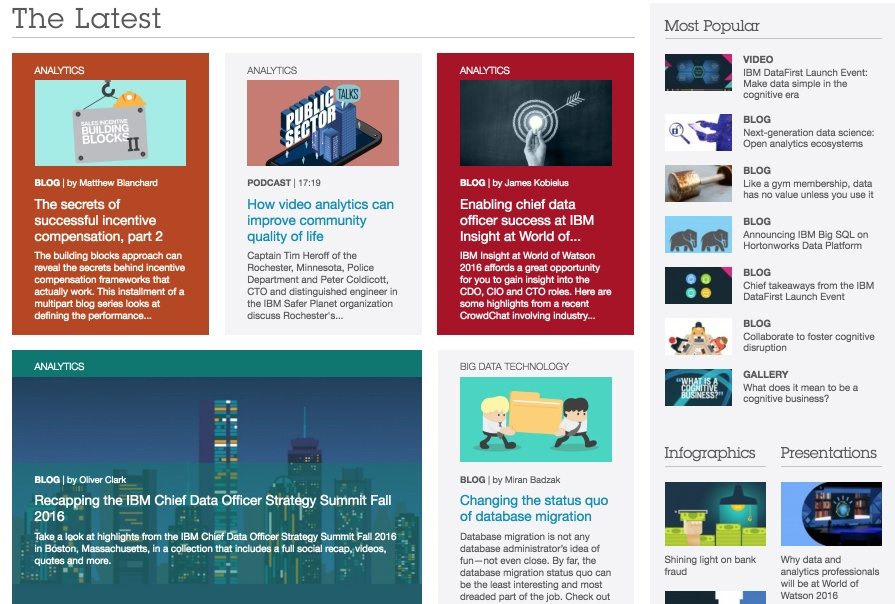 This picture shows IBM's Big Data website and how they use content curation to establish thought leadership and brand awareness.