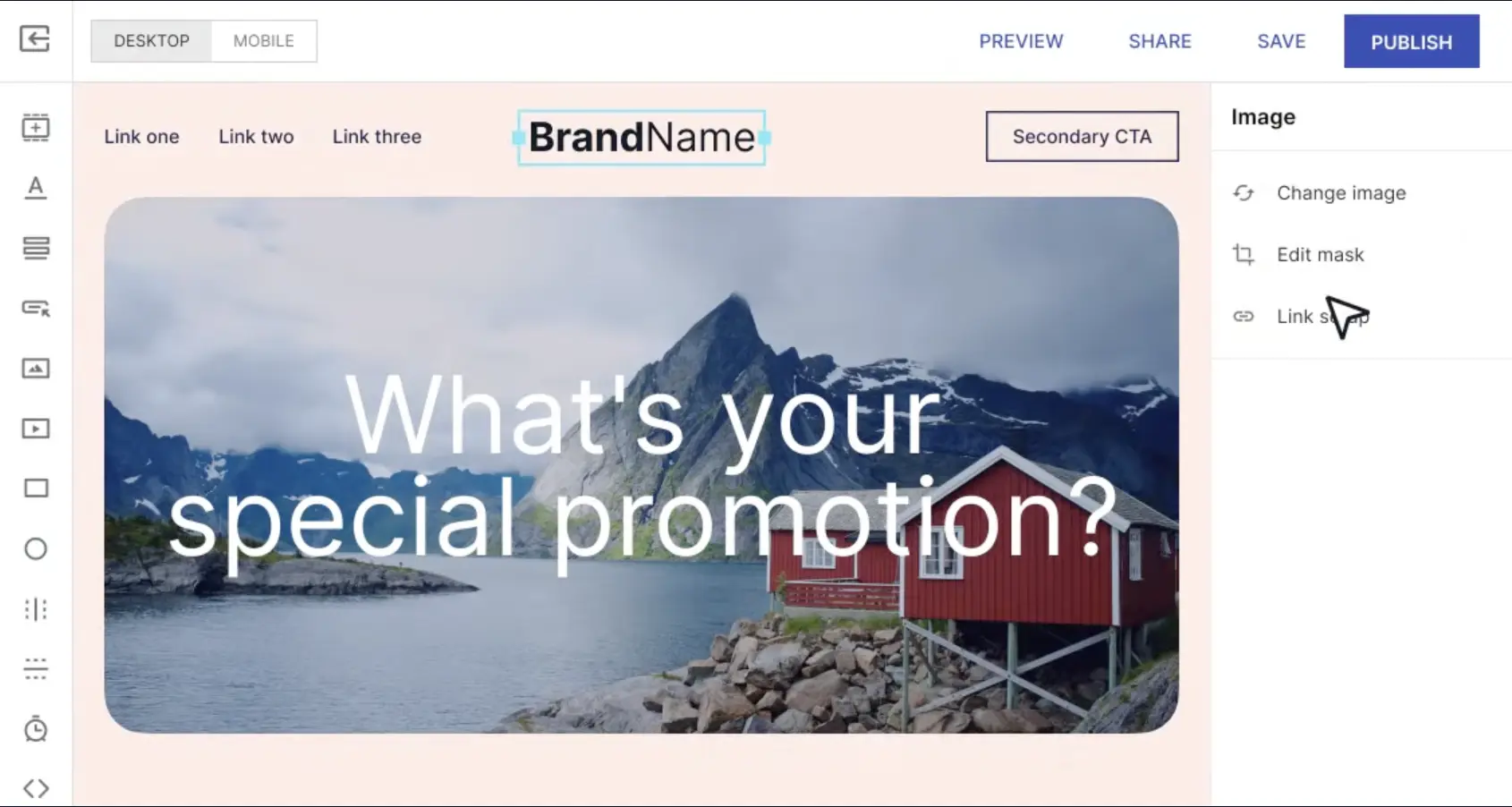 This image shows a screenshot of Instapage landing page builder