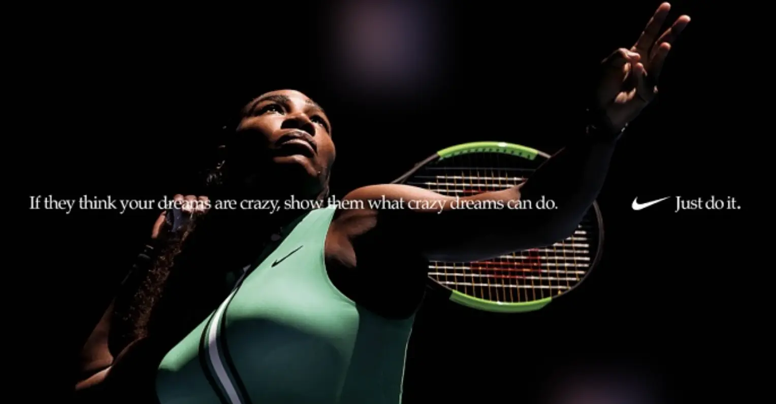 This image is a screenshot of Nike's ad featuring Serena Williams