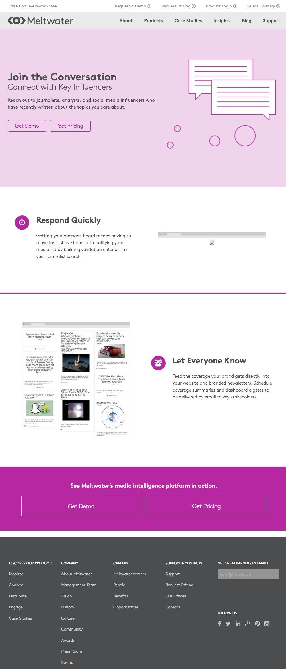 This picture shows marketers how Meltwater doesn't use personalized advertising with its PPC ads and post-click landing pages, which wastes money and hurts conversion rates.