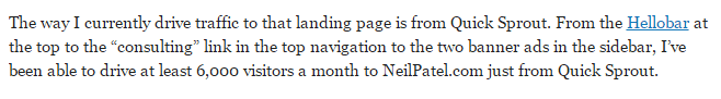 This picture shows marketers how Neil Patel publishes post-click landing pages to a CMS to generate website traffic.
