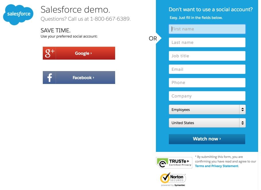 This picture shows Salesforce's demo post-click landing page, which is linked from their website.