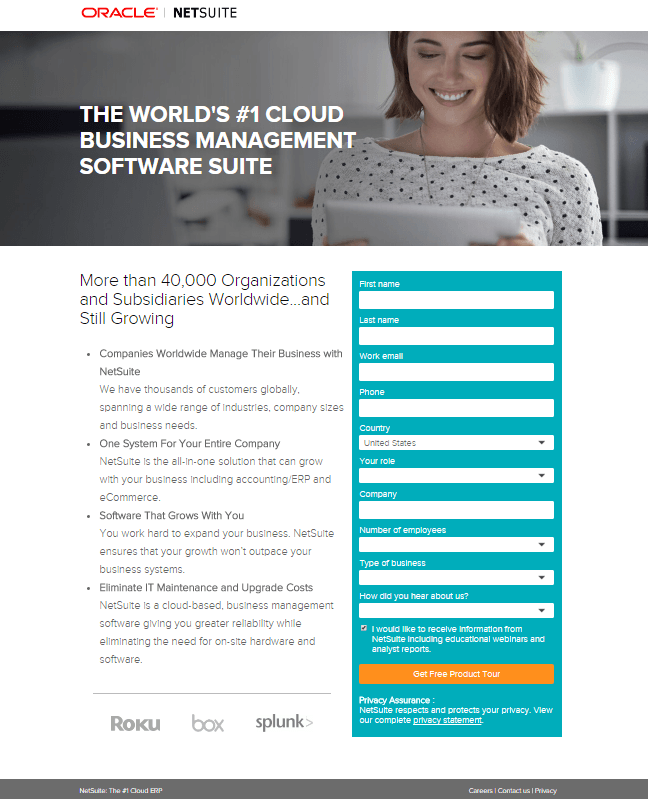 This picture shows marketers how Oracle creates a good visual hierarchy with its post-click landing page design.