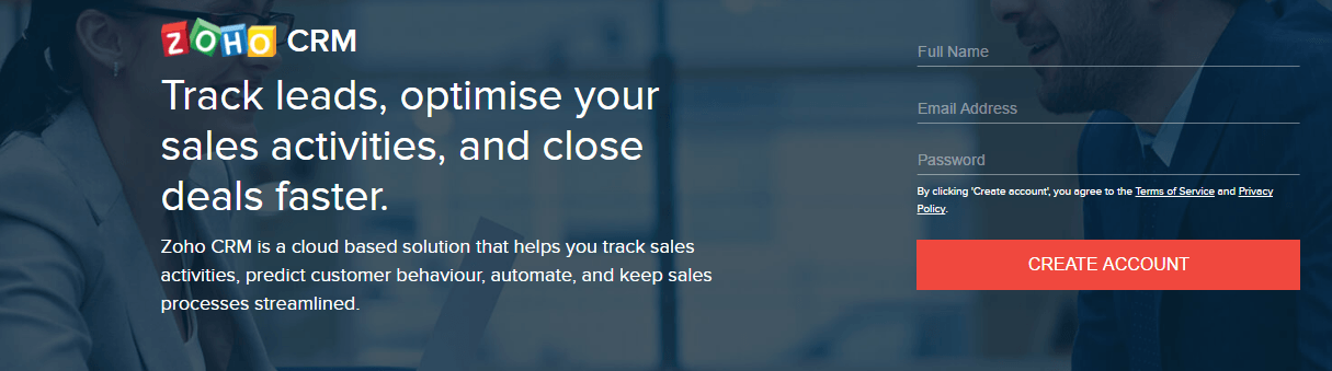 This picture shows marketers how Zoho uses a short form to help build their landing page framework.