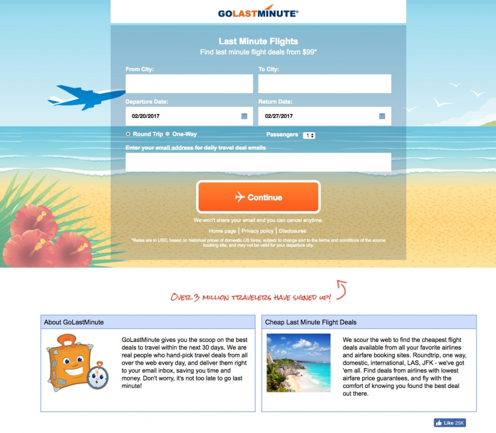 travel landing page examples