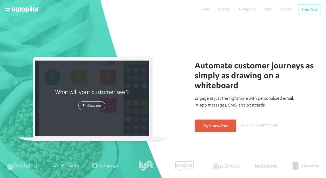 This picture shows marketers how Autopilot uses white space and other persuasive elements on its website homepage design to engage prospects and generate leads.