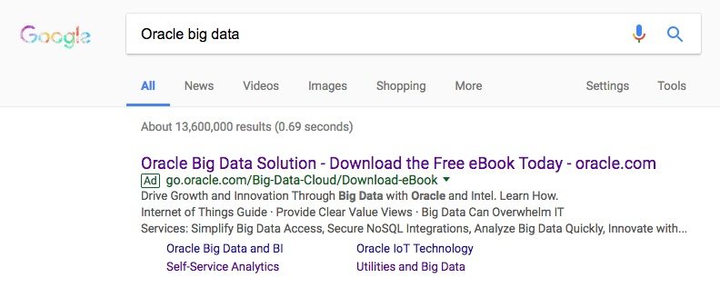 Oracle post-click landing page big data ad