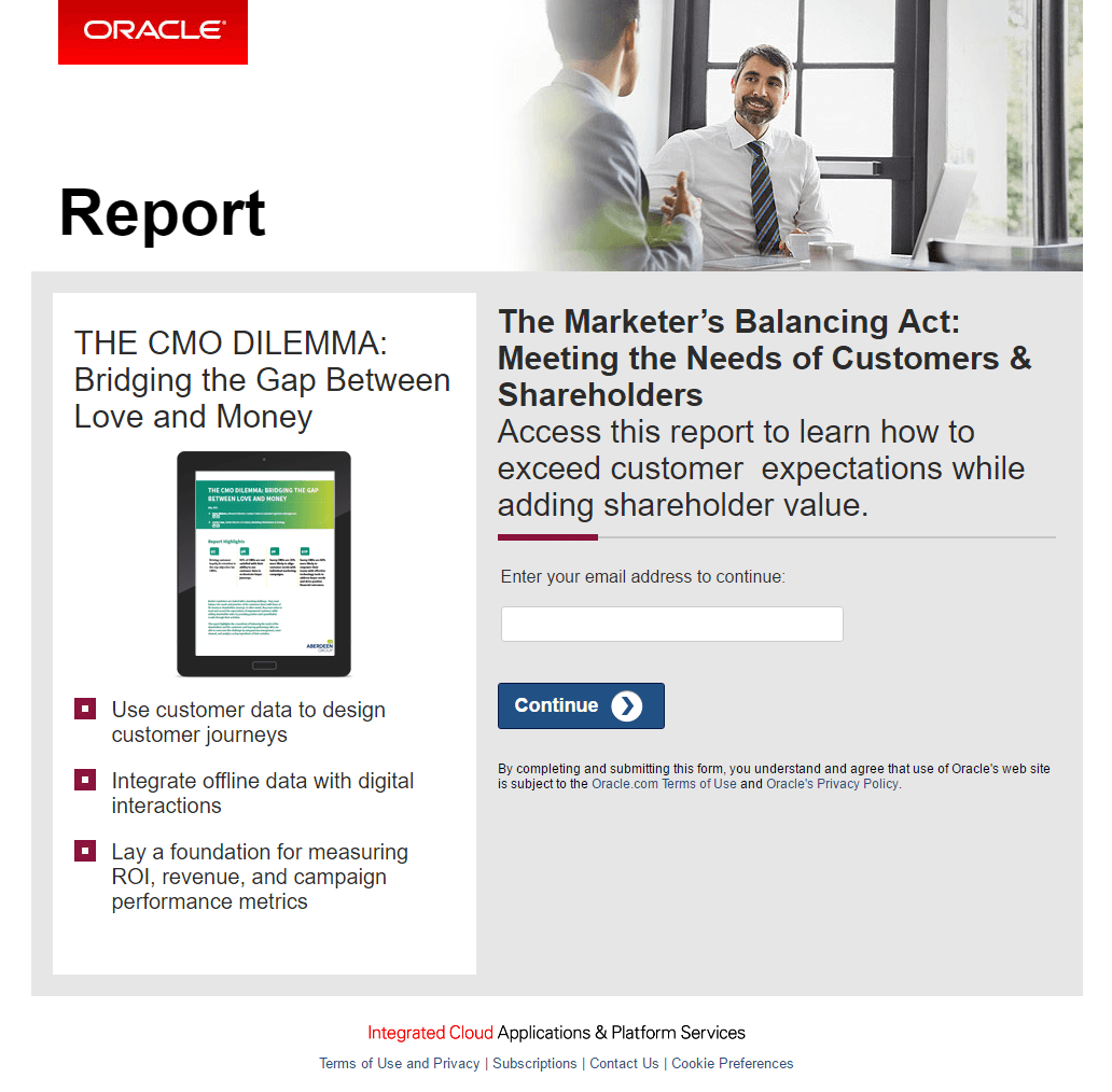 Oracle post-click landing page report